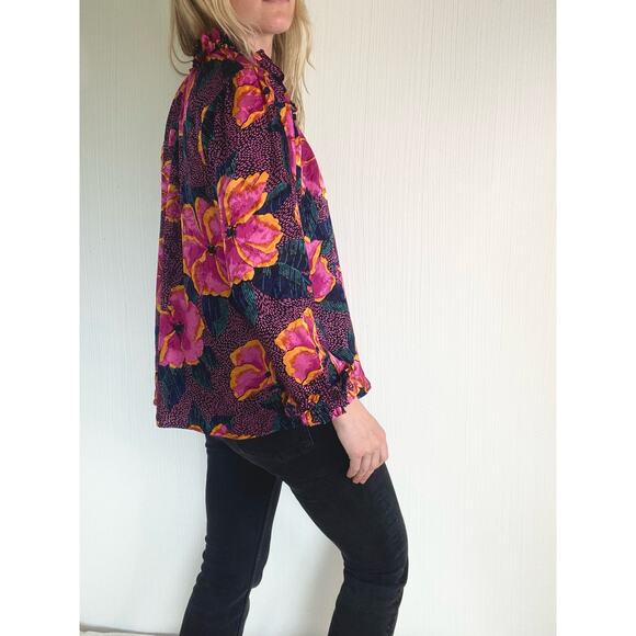 WARM Pink Floral Print Oversized Silk Blouse US Small - Picture 11 of 16